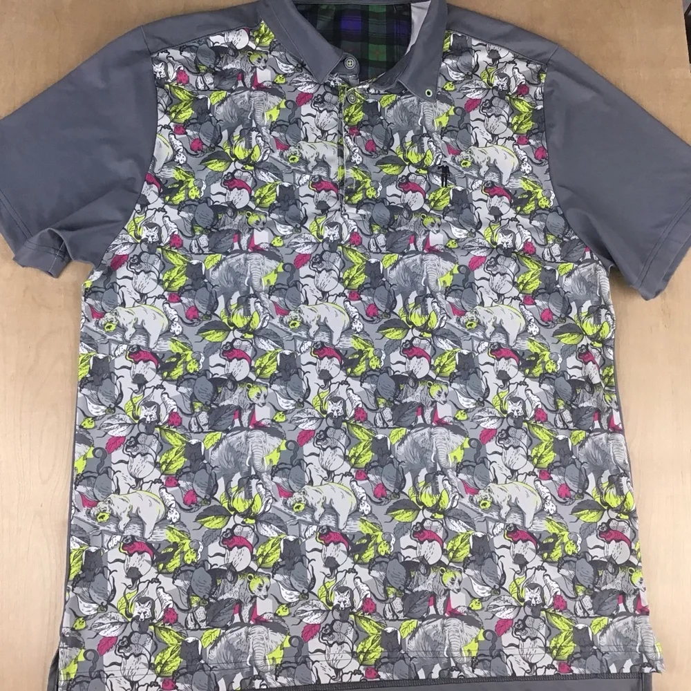 William Murray Mens Large Performance Golf Polo Shirt Animal Jungle Print - Picture 1 of 12